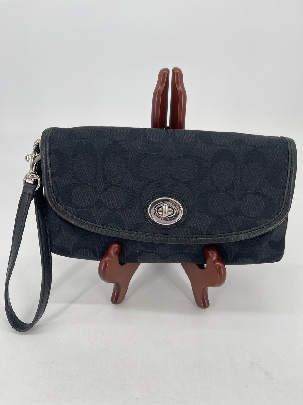 Vintage Coach Signature Black Canvas Turn-Lock Wristlet/Clutch